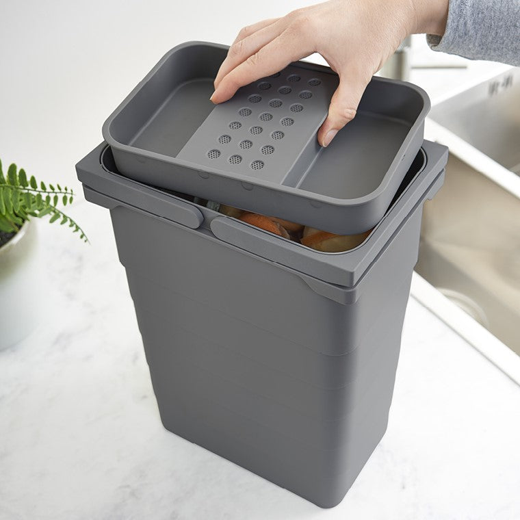 One of the 8L buckets on the ECO 80L integrated recycling bin has a Bio-lid with built-in filter to absorb unpleasant odours