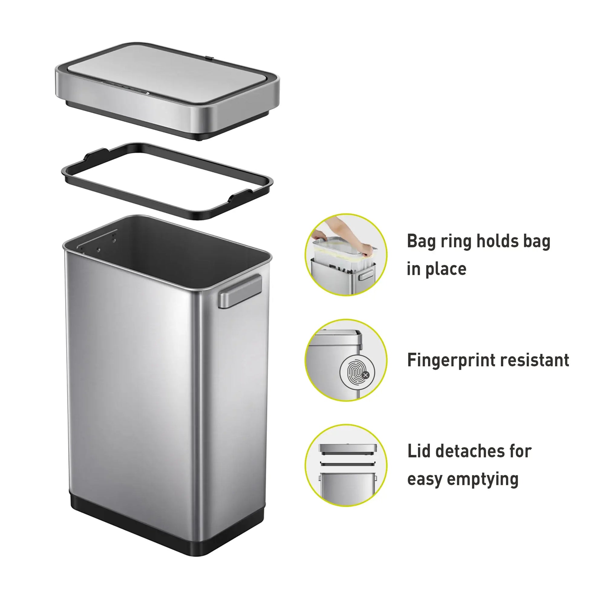 EKO Mirage T 50L stainless steel sensor bin with motion-activated lid