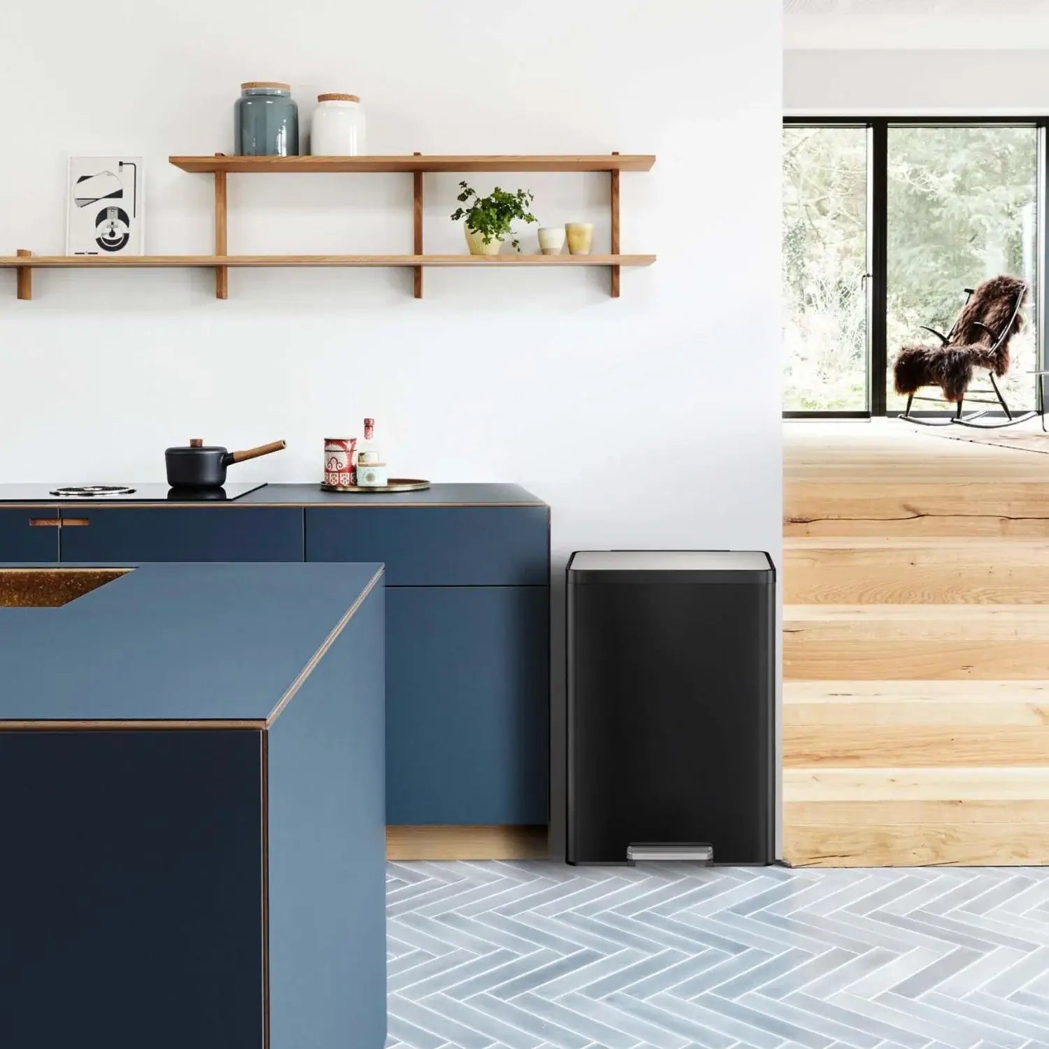 Matt Black waste bin in a contemporary kitchen