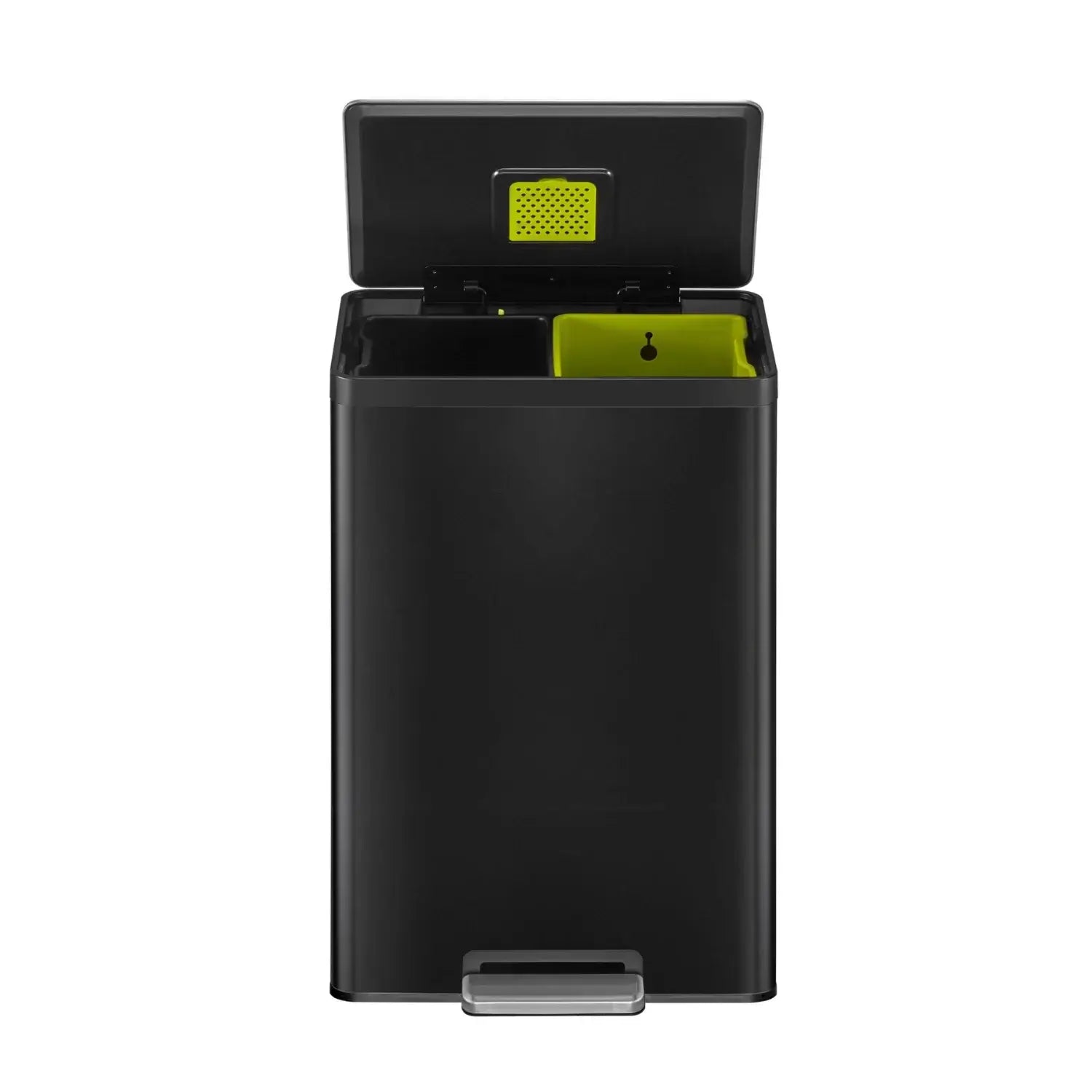 Matt Black waste bin with black accents on a white background