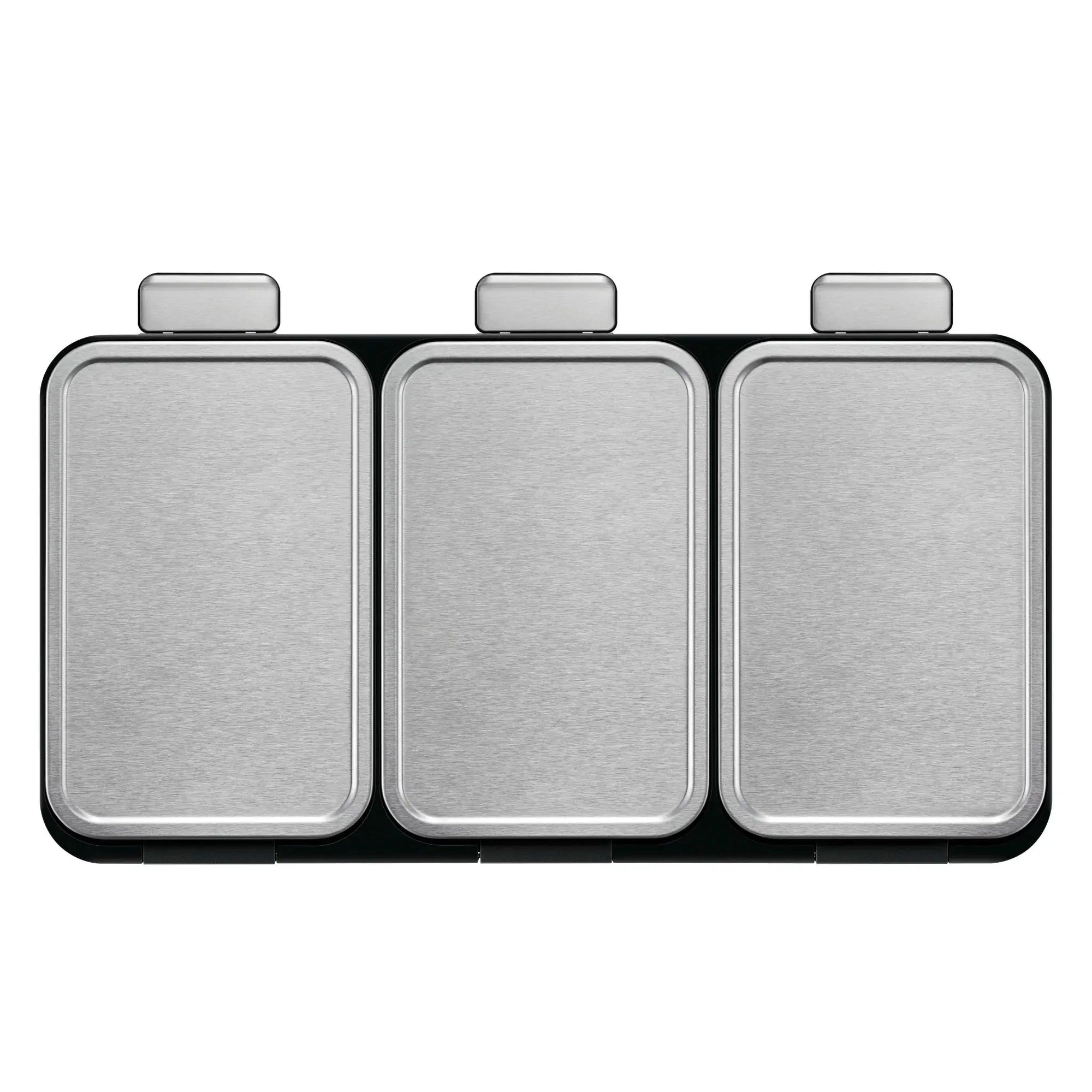 Aerial view of 3 compartment bin on white background