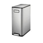 Stainless steel waste bin on a white background