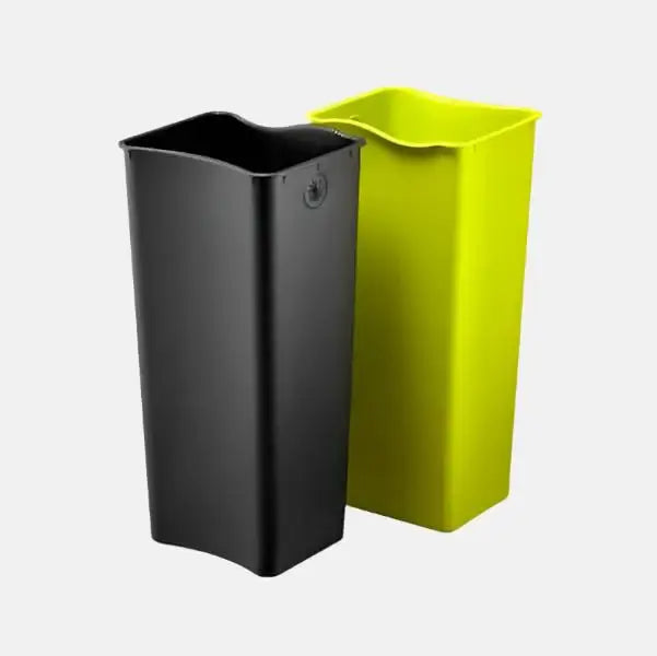 Black and green bin inserts on a white background