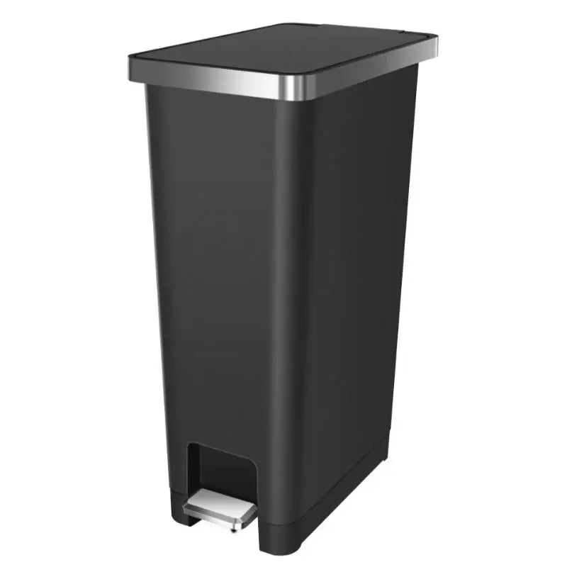 Black pedal bin on a white background