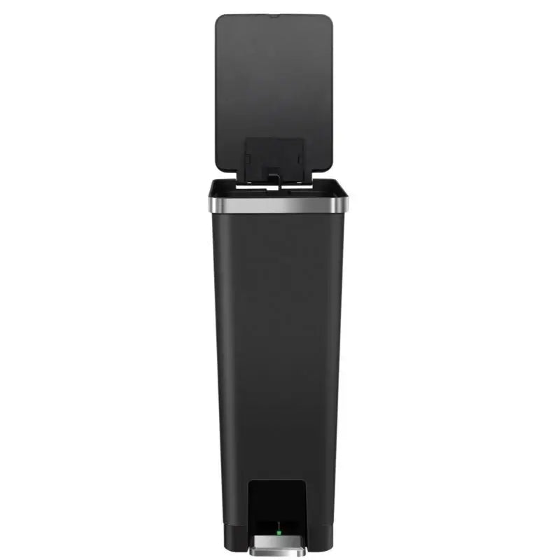 Black pedal bin on a white background