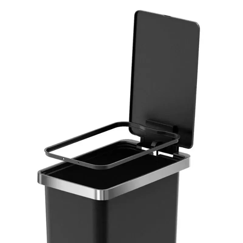 Black pedal bin on a white background