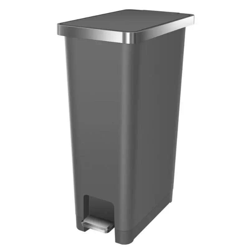 Grey pedal bin on a white background