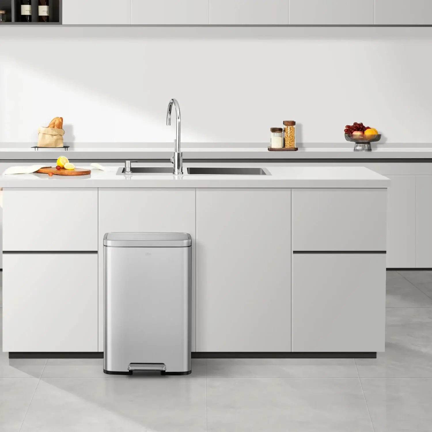 Stainless steel bin in modern kitchen