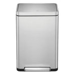 Stainless steel rectangular waste bin on a white background