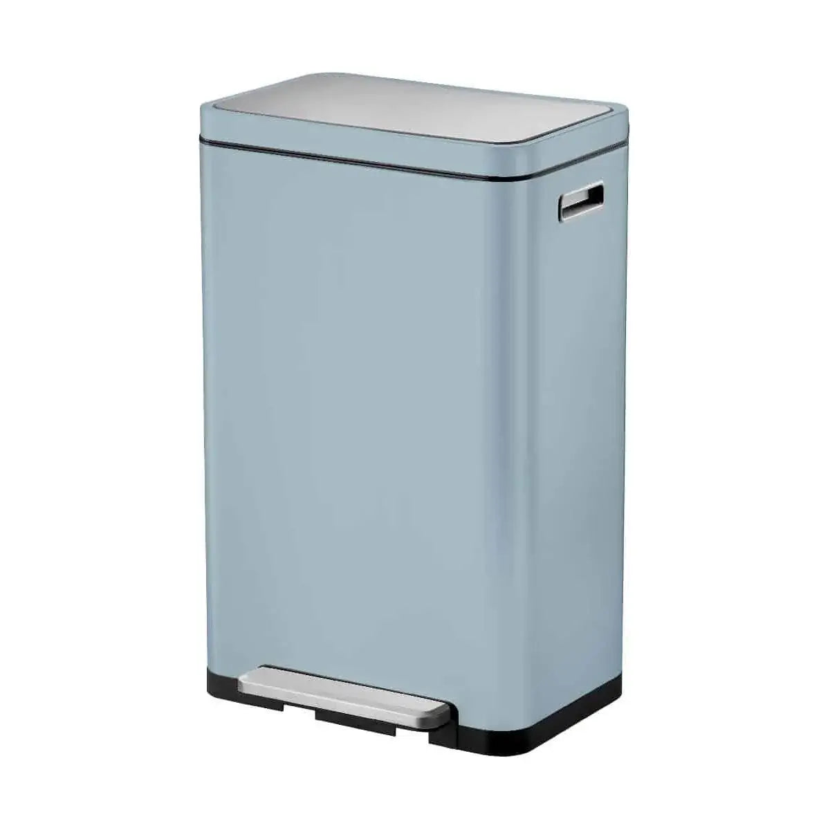 Blue rectangular waste bin with a foot pedal on a white background