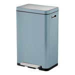 Blue rectangular waste bin with a silver foot pedal on a white background