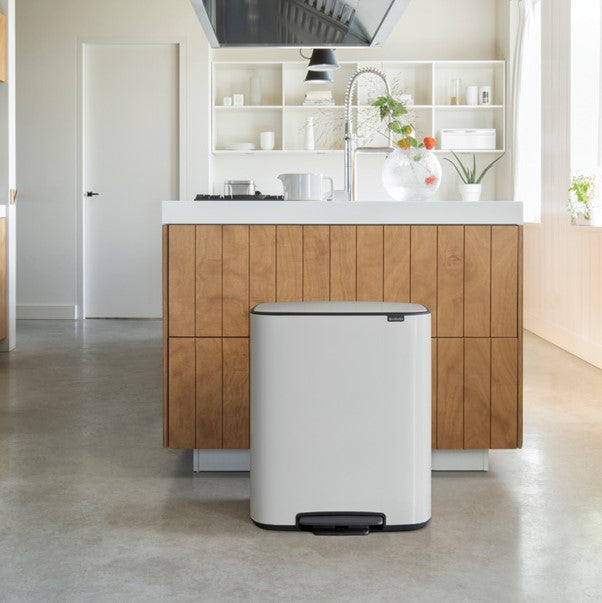 Brabantia Bo Pedal 2-Compartment 60 Litre Recycling Bin - White