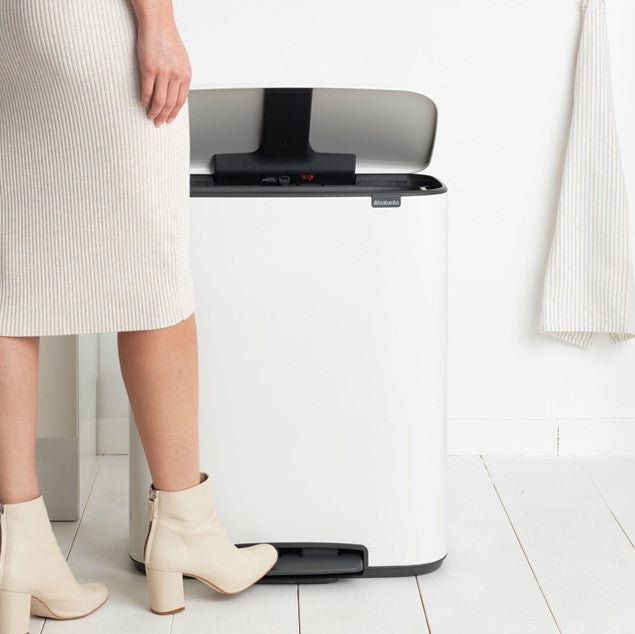 Brabantia Bo Pedal 2-Compartment 60 Litre Recycling Bin - White