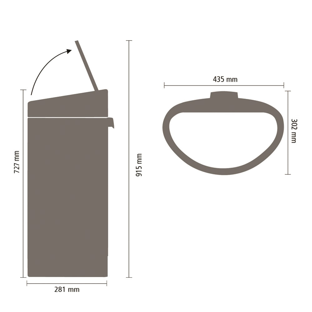 Brabantia Touch Single Compartment 40L Kitchen Bin - Matt FPP Steel