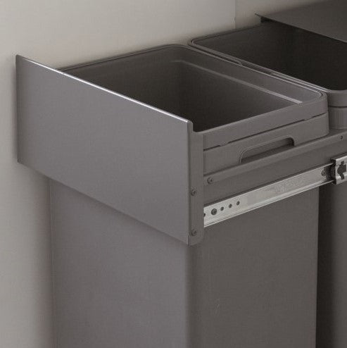 The Hafele 2-Compartment 64L Integrated Recycling Bin has s trong steel front panel