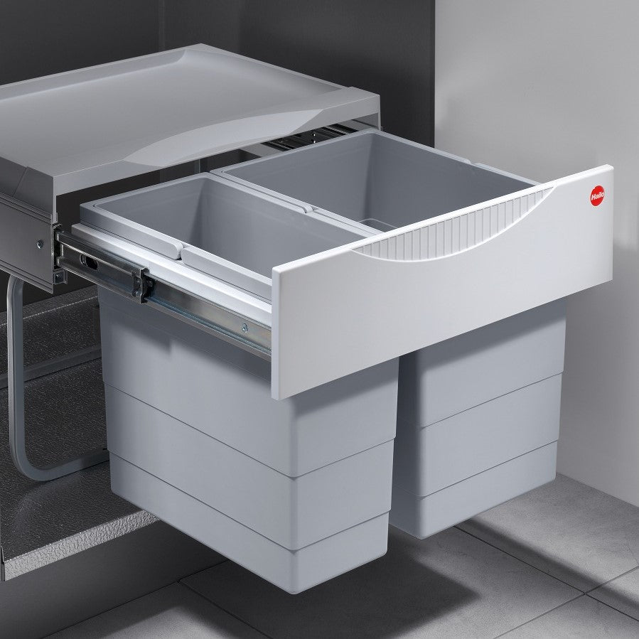 Hailo Tandem 2 compartment 30 Litre in-cupboard kitchen recycling bin for 500mm wide hinged door cabinet 502.HL70.213