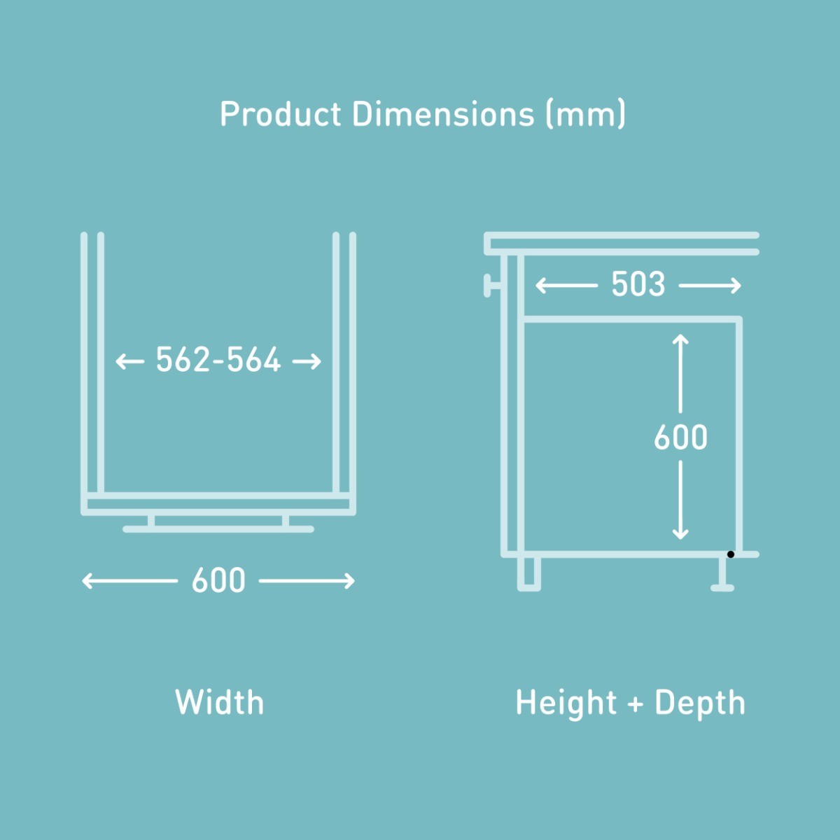Fitting diagram for Ninka One2Five Four Compartment 80L integrated recycling bin, designed for easy waste and recycling separation in 600mm wide kitchen cabinets with pull-out doors.
