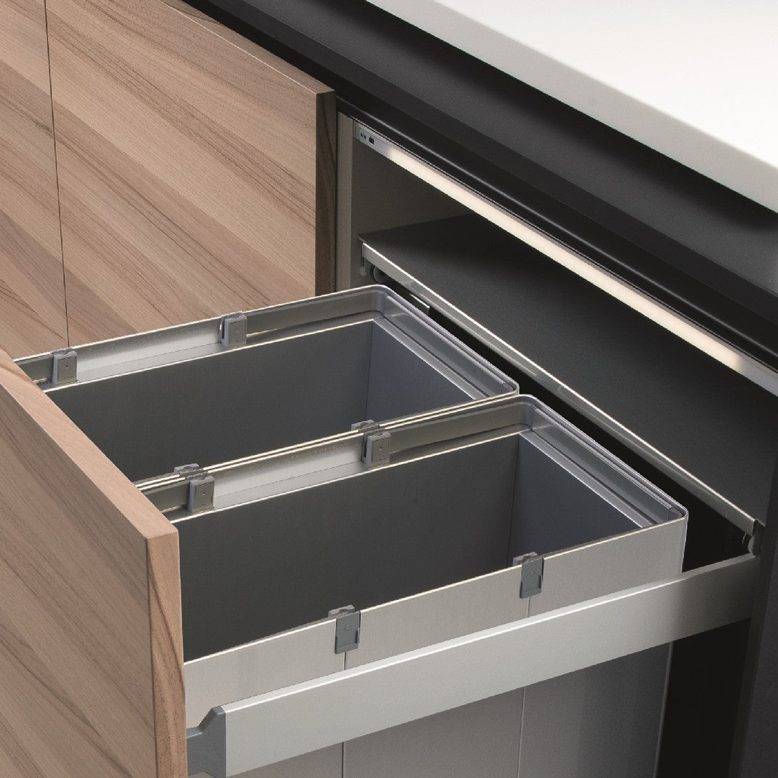 Tecnoinox Premium 2-Compartment 70L Recycler in-cupboard bin has 2 large 35L compartments
