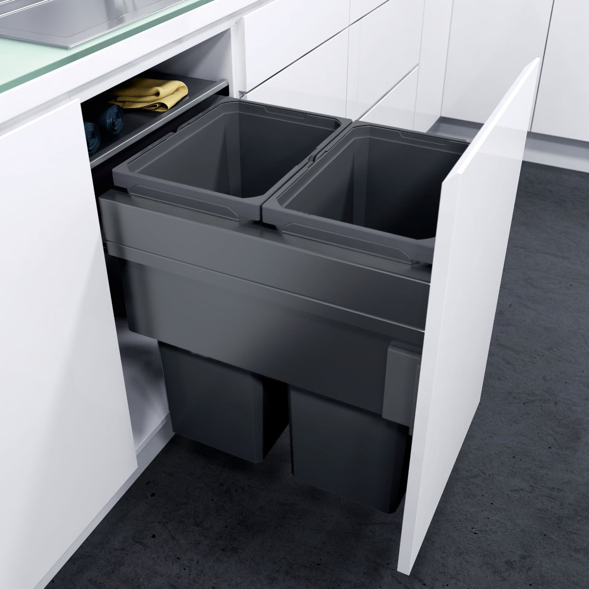 Vauth-Sagel 2 compartment ES-Pro 64 Litre in-cupboard kitchen recycling bin in lava grey for 450mm wide cabinet 503.VS44.312