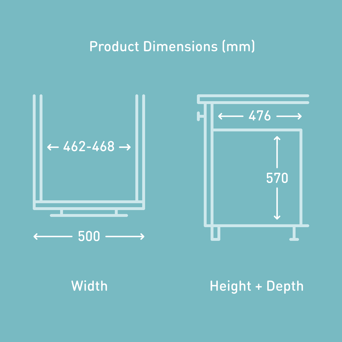 Product dimensions for this well-designed kitchen cabinet bin from Vauth-Sage with two compartments, providing 64 litres of waste and recycling space.