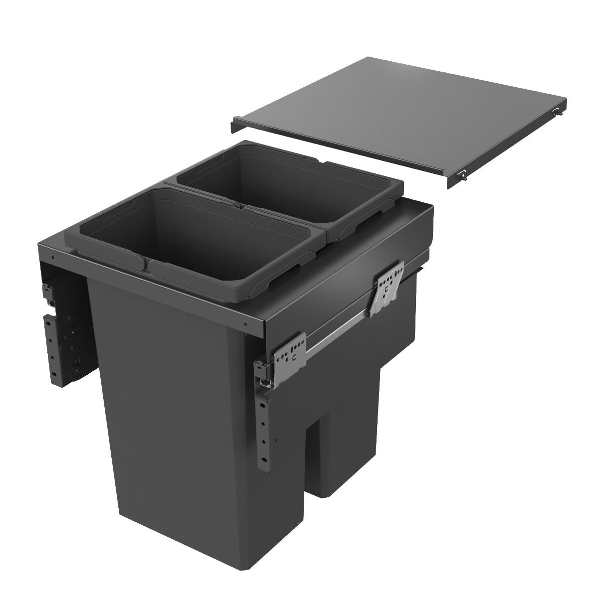 A well-designed kitchen cabinet bin from Vauth-Sage with two compartments, providing 64 litres of waste and recycling space.