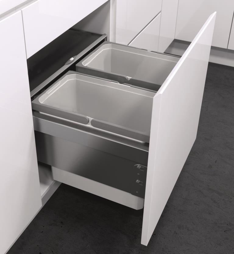 Vauth-Sagel 2 compartment ES-Pro 42 Litre in-cupboard kitchen recycling bin in silver grey for 450mm wide cabinet 503.VS04.514