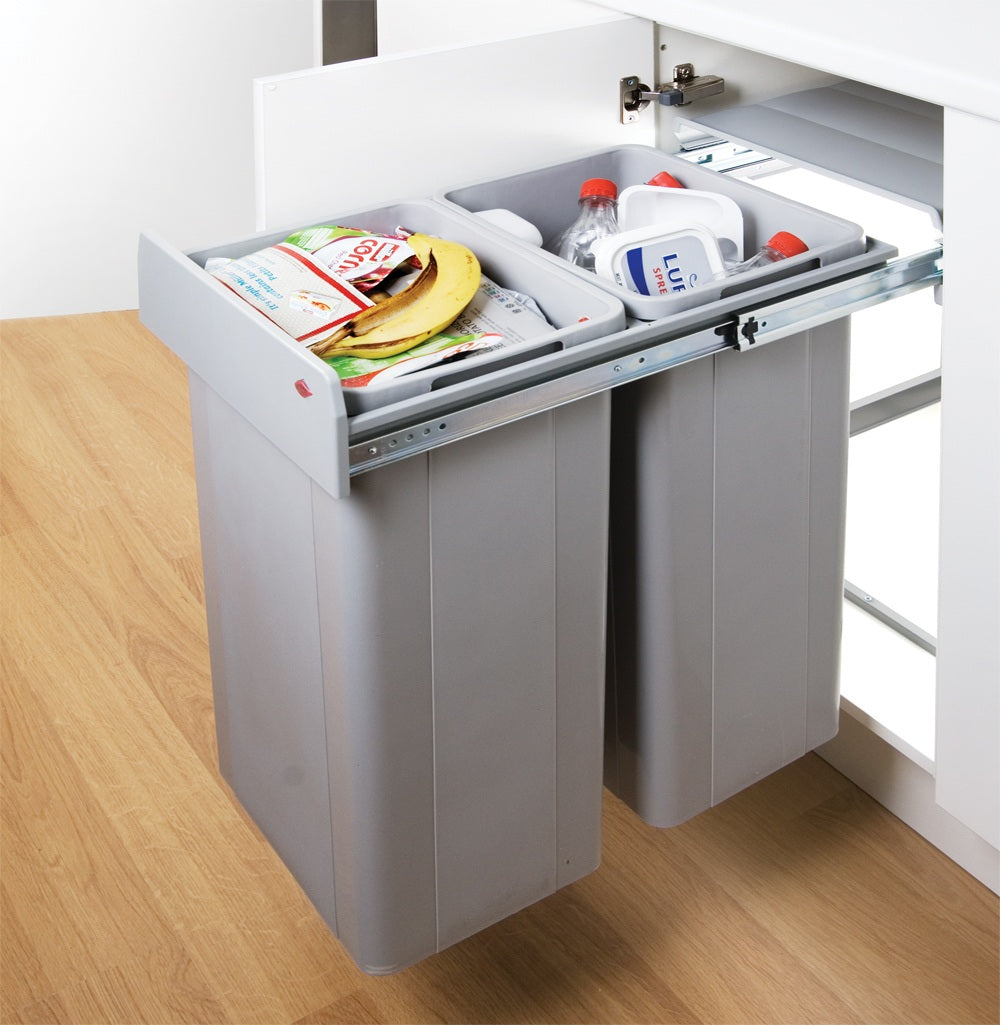 Wesco Big Bio Double 2 Compartment 64 litre in-cupboard kitchen recycling bin for 400mm wide hinged door cabinet 757WS812-85 