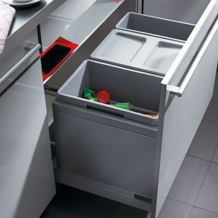 Drawer-based integrated kitchen bins