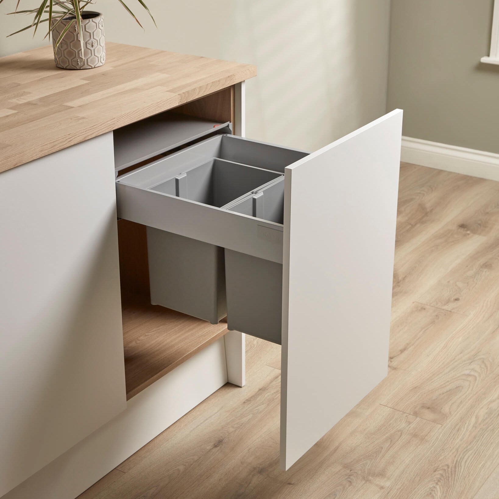 Wesco Pullboy Z Easy 34L two compartment pull out in-cupboard waste bin.