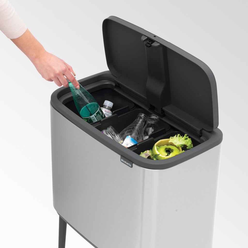 Brabantia Bo Touch 3-Compartment 33L Kitchen Recycling Bin - Matt Steel