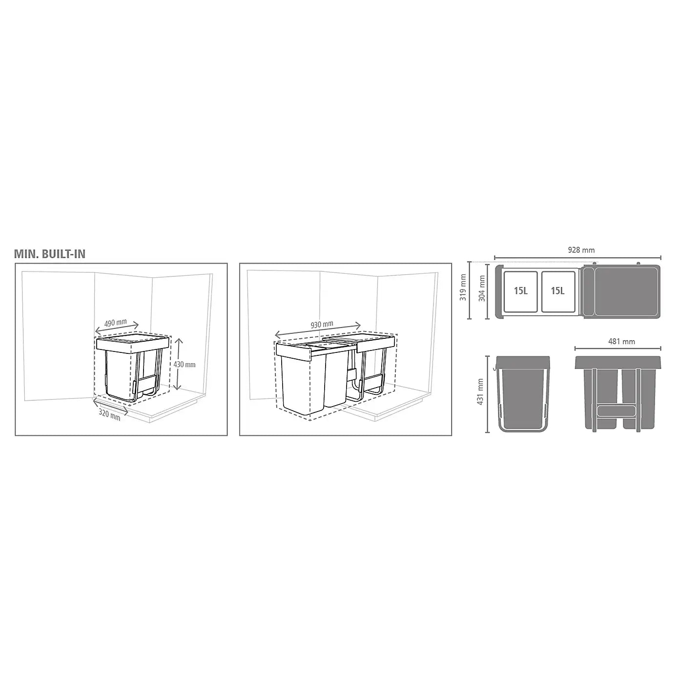 Brabantia 2-Compartment Sort&Go 30L Recycling Bin: 400mm Door