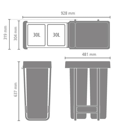 Brabantia 2-Compartment 60L Recycling Bin: 400mm Door