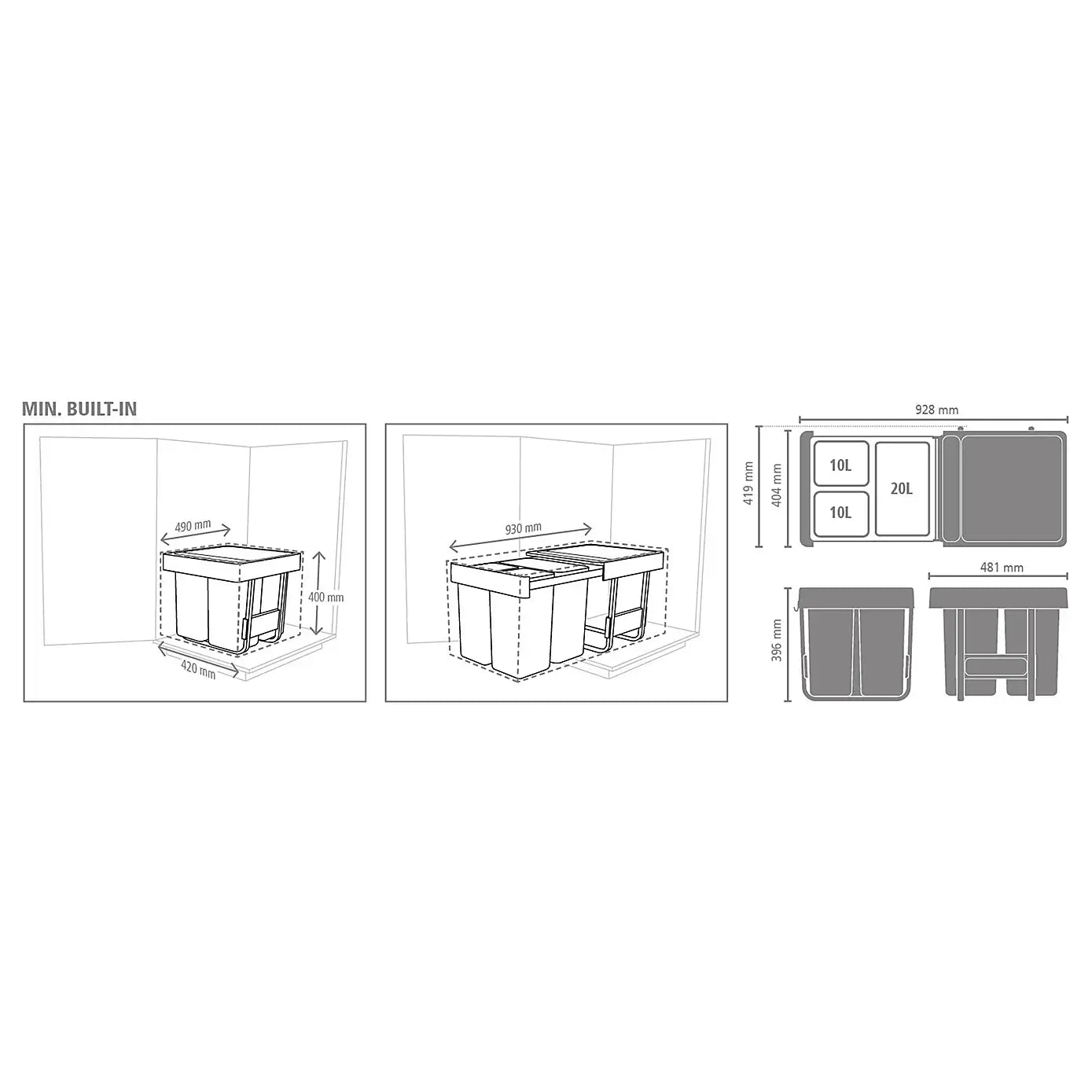 Brabantia 3-Compartment Sort&Go 40L Recycling Bin: 450mm Door