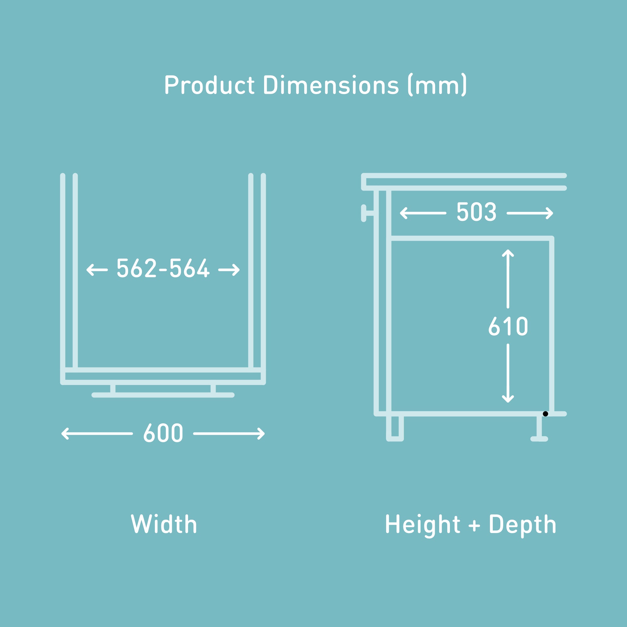 Fitting dimensions for the ECO 3-Compartment 82L Integrated in-cupboard recycling bin with 42L, 32L, and 8L compartments.