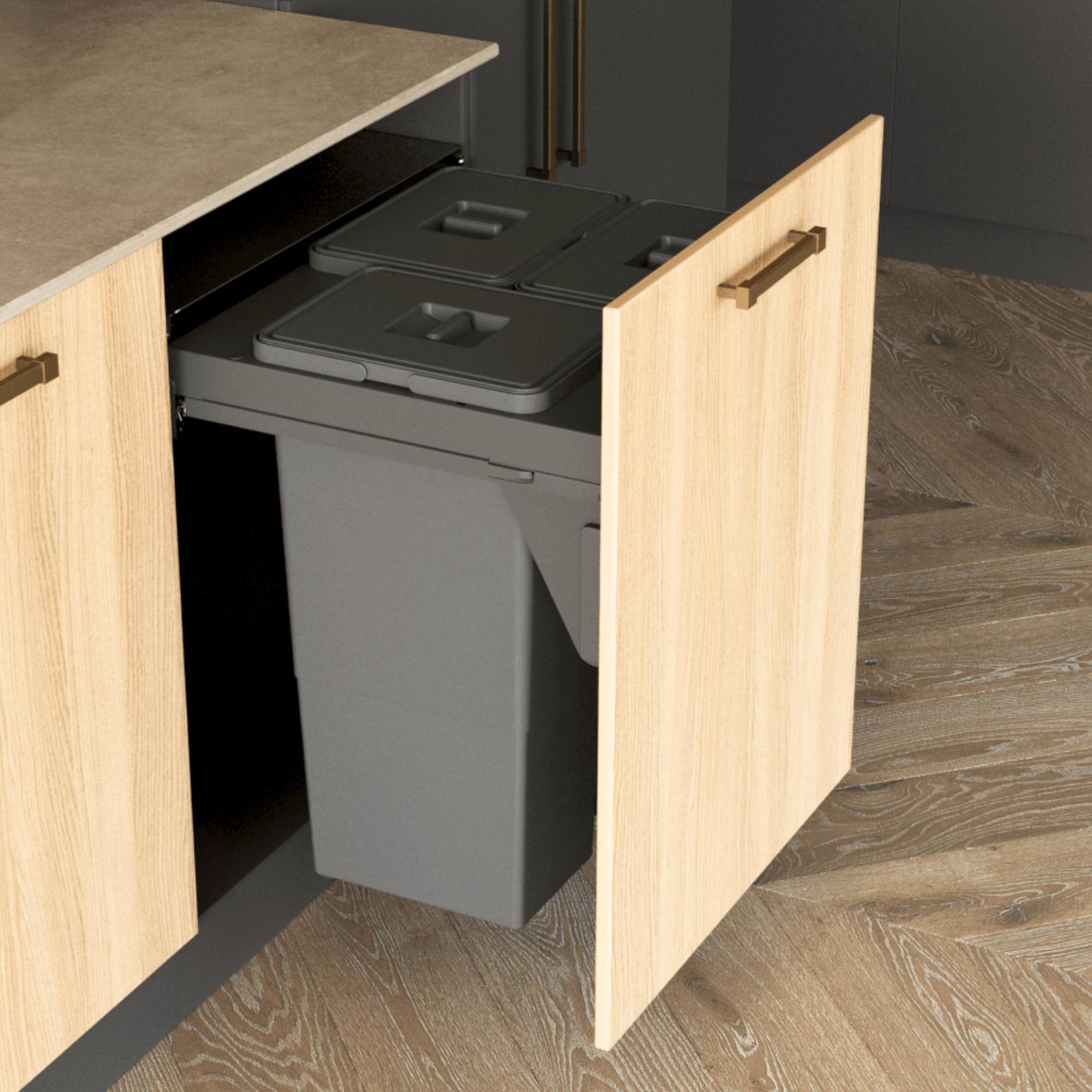 Sige Triple 96L 3-Compartment Recycler: 600mm Pull-out Door
