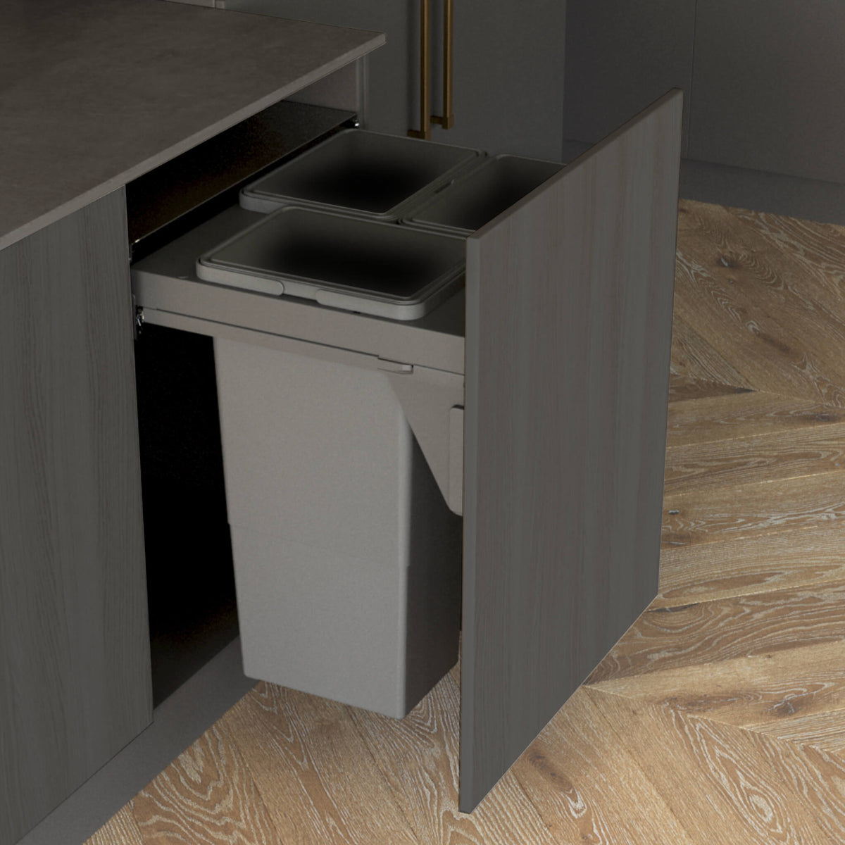 Sige Triple 96L 3-Compartment Recycler: 600mm Pull-out Door