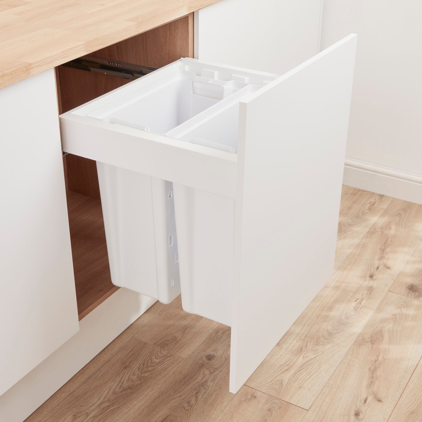 Wesco Pullboy-Z 2 compartment 80 Litre in-cupboard laundry bin for 600mm wide cabinet in white LAB827WS640-01