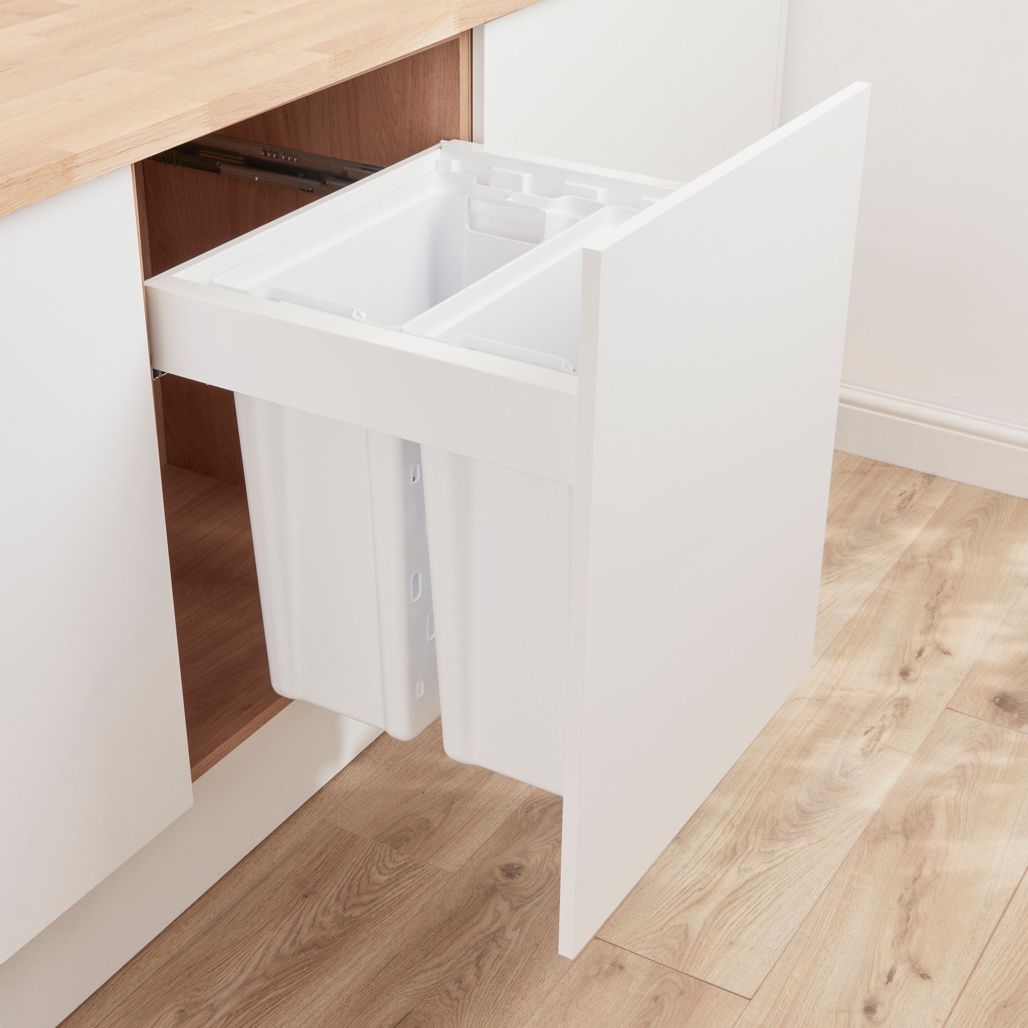 Wesco Pullboy-Z 2 compartment 80 Litre in-cupboard laundry bin for 600mm wide cabinet in white LAB827WS640-01