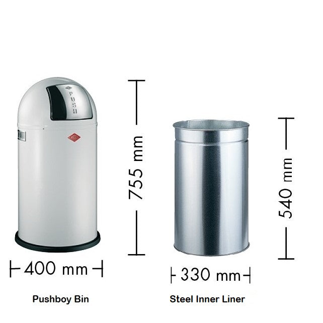 Wesco Pushboy Single Compartment 50L Kitchen Bin: New Silver
