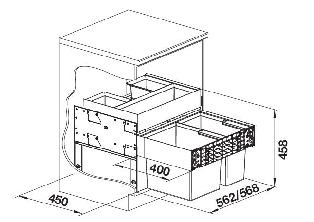 Blanco Select 60 - 2 Compartment 49L Recycler with Organiser Drawer: 600mm Door