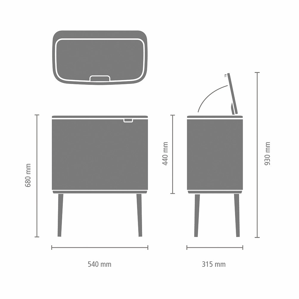 Brabantia Bo Touch 2-Compartment 34L Kitchen Recycling Bin - Platinum
