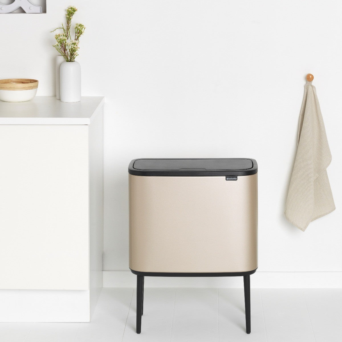 Brabantia Bo Touch 3-Compartment 33L Kitchen Recycling Bin - Metallic Gold
