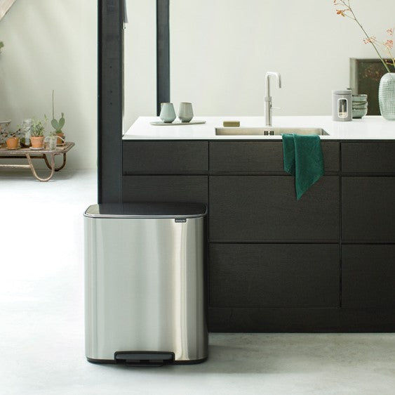 Brabantia Bo Pedal 2-Compartment 60 Litre Recycling Bin - Matt Stainless Steel