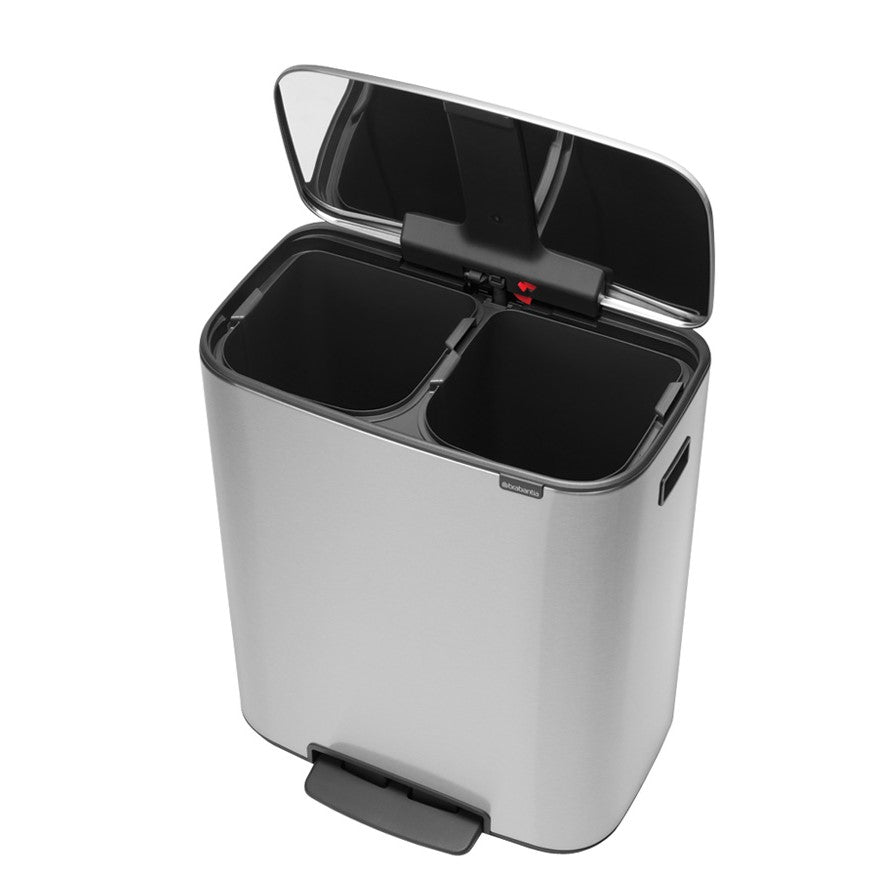 Brabantia Bo Pedal 2-Compartment 60 Litre Recycling Bin - Matt Stainless Steel