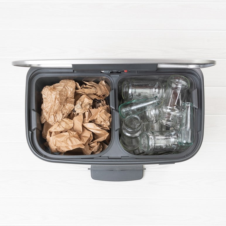 Brabantia Bo Pedal 2-Compartment 60 Litre Recycling Bin - Matt Stainless Steel
