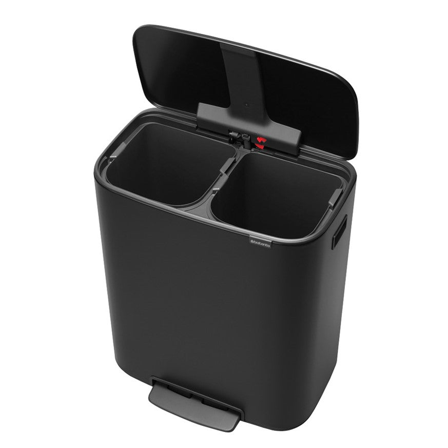 Brabantia Bo Pedal 2-Compartment 60 Litre Recycling Bin - Matt Black