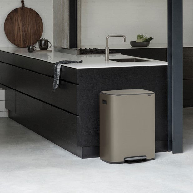 Brabantia Bo Pedal 2-Compartment 60 Litre Kitchen Bin - Platinum