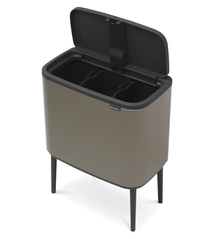 Brabantia Bo Touch 3-Compartment 33L Kitchen Recycling Bin - Platinum