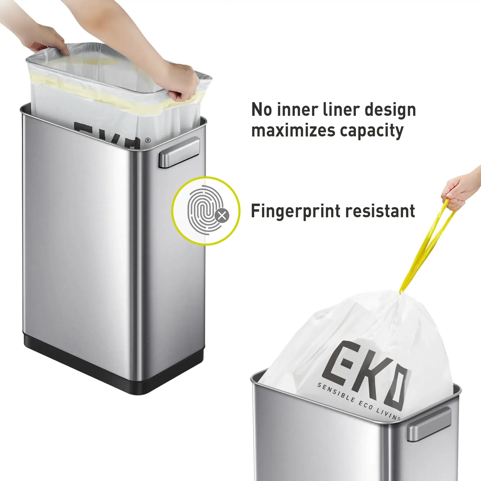 EKO Mirage T 50L stainless steel sensor bin with motion-activated lid