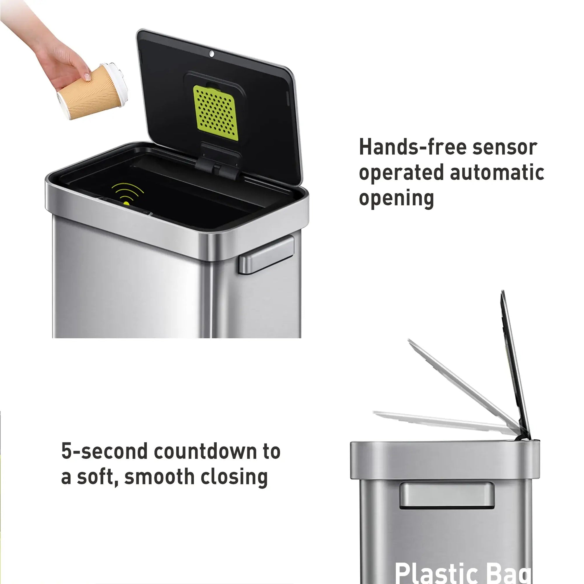EKO Mirage T 50L stainless steel sensor bin with motion-activated lid